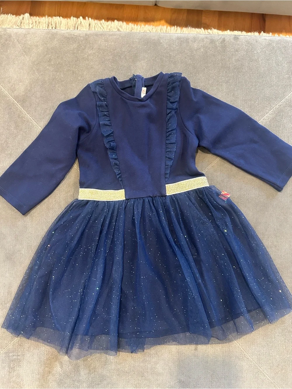 Billieblush Girls Navy Sparkle Tulle Dress with Gold Waistband Size 18 months